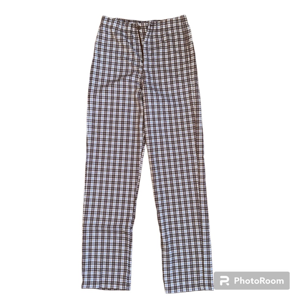 Women's Brandy Melville Pattern Plaid Cream/Brown High Rise Pants Size Small